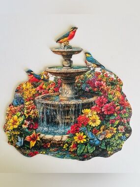 Vibrant Floral Fountain Shaped Wooden Jigsaw Puzzle